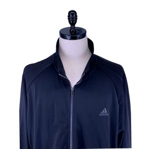 Adidas Mens Black Track Jacket Full Zip Athletic 3 Adidas Stripes Size 2XL Flaw